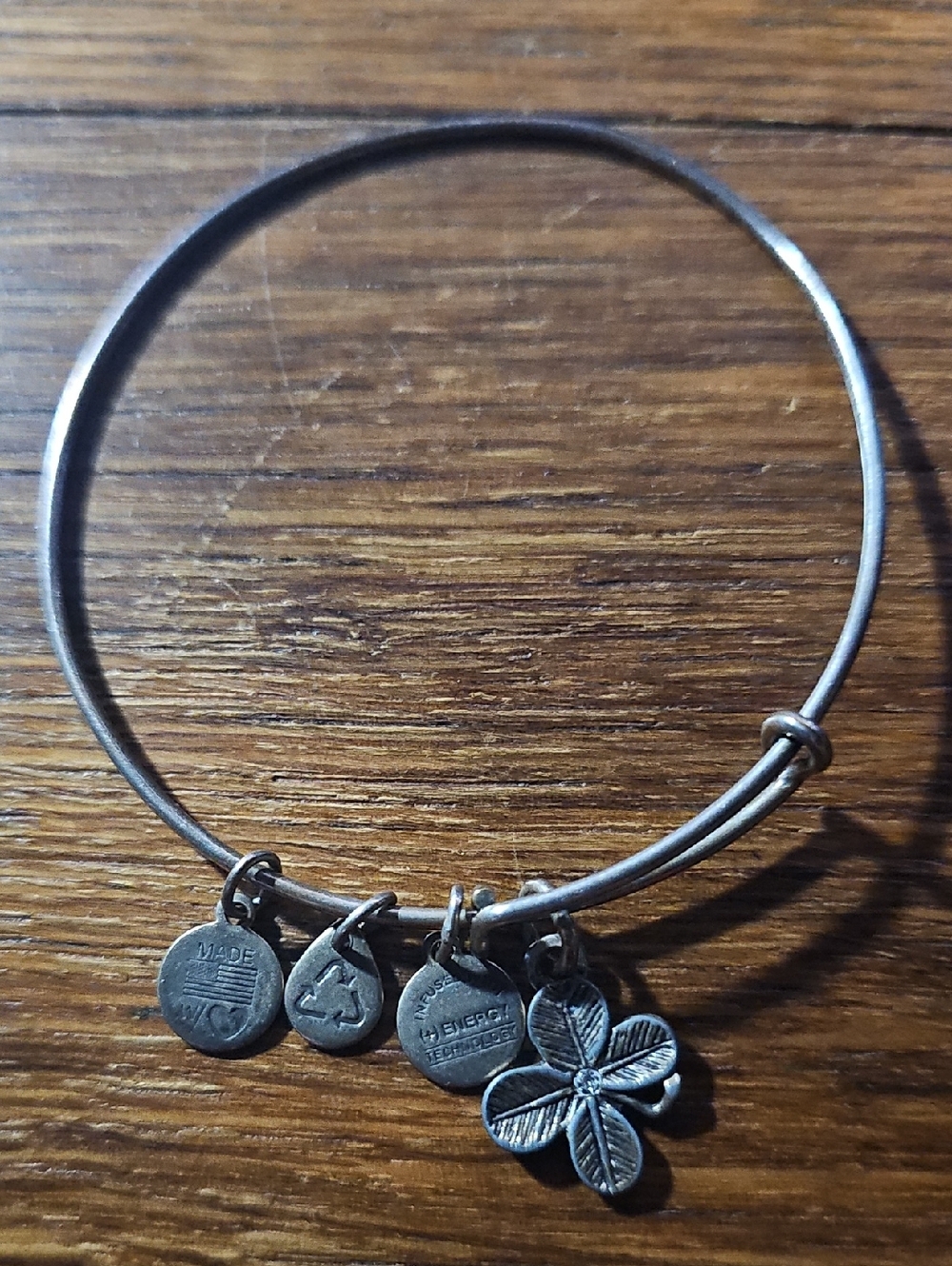 Alex and Ani Silver-Tone Four-Leaf Clover Charm Bangle